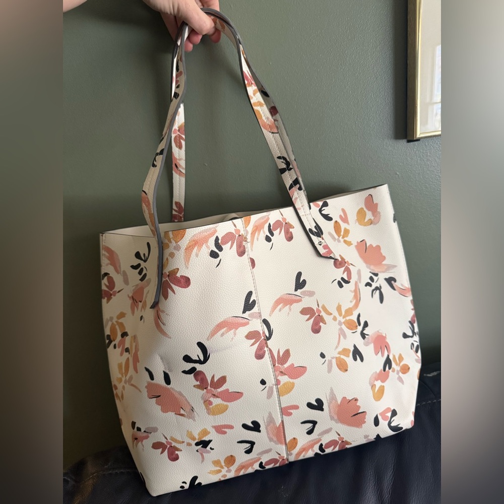Indigo Floral Tote Bag - Cream and Pink